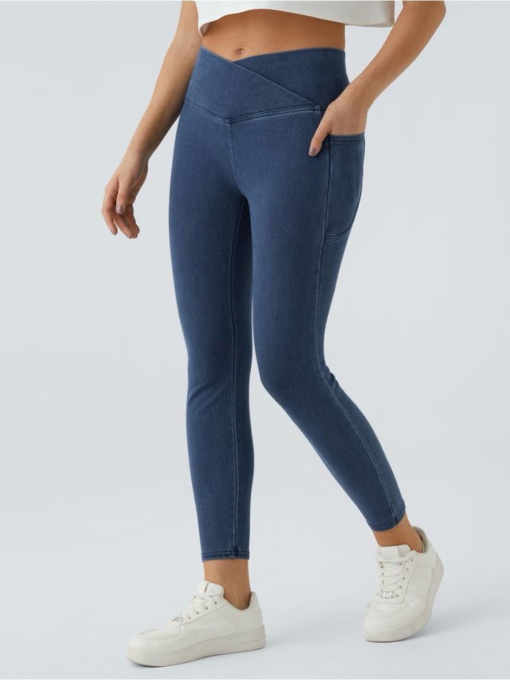 Halara Flex™ Crossover Pocket Washed Denim Work Leggings Jeans NWT XL #2750